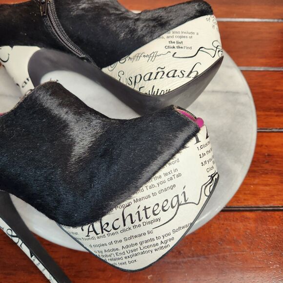 Shoes Of Prey Heels Womens 37 Black White Newspaper Custom Stiletto Platform - Picture 6 of 15